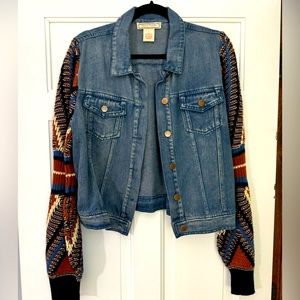 Flying Tomato Jean jacket with sweater sleeves